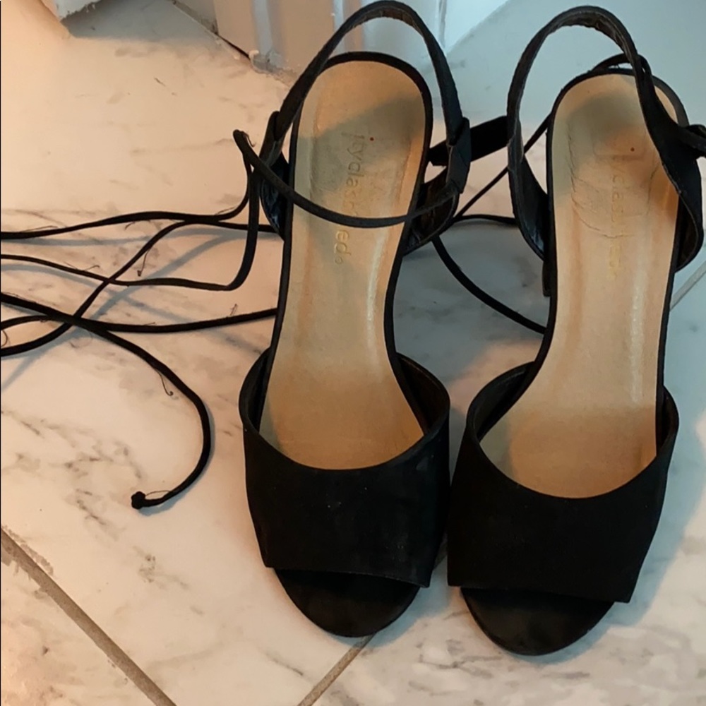 cat heel black tie up heels